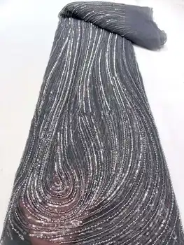 Новое поступление Серого цвета, Французские Нигерийские Блестящие пайетки, бусины, кружевная ткань 21JRB-42407, женское платье с вышивкой для шоу или вечеринки