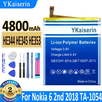  Новый аккумулятор YKaiserin HE344 HE345 HE353 4800mAh HE 345 для Nokia 6 2nd Gen 2018 Для Nokia 6.1 Batteries Bateria + НОМЕР трека