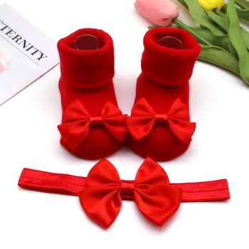 Носки для маленьких принцесс, Носки с галстуком-бабочкой + повязка на голову, детские модные носки, Детские милые носки, модные носки для принцесс 0-12 м