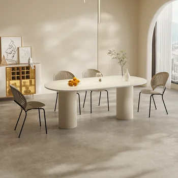 Обеденный стол из светлого терраццо Овальный Обеденный стол в скандинавском стиле белого цвета