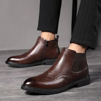 Осенне-зимние мужские ботинки, кожаные ботинки 