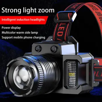 Перезаряжаемый налобный фонарь 2000 мАч, Супер Яркий свет, Индукционная светодиодная фара T51, Водонепроницаемый Мобильный банк питания для кемпинга, мигающий
