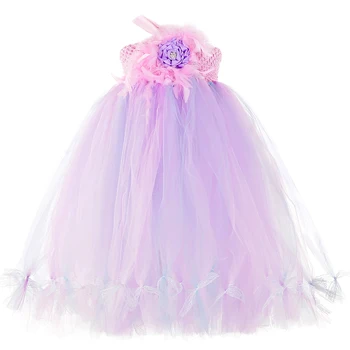Платье-пачка для девочки-цветка с перьями, пастельное детское бальное платье принцессы, кружевной бант, тюлевые платья для свадебной вечеринки для девочки-цветка, детская одежда