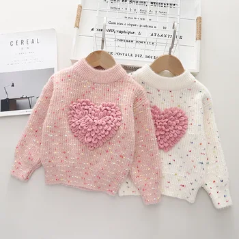 Принцесса/ Вязаный пуловер для девочек, Детская осенне-зимняя хлопковая одежда, свитер Sweet Love, вязаные топы для девочек Kawaii, GY10201