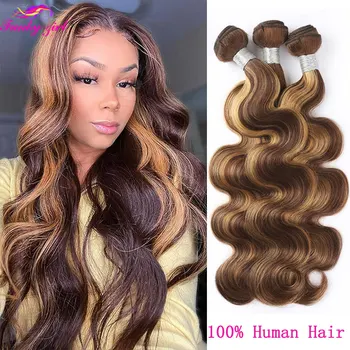 Пучки человеческих волос Бразильская Волна для тела, Выделяющие Пучки, Плетение Натуральных Волос 32-дюймовое Омбре, Волнистые Пучки для тела, Наращивание волос