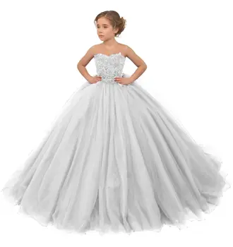Пышное милое платье в цветочек для девочек на свадьбу с круглым вырезом и бисерными аппликациями, Элегантная праздничная одежда для маленьких детей, бальное платье для вечеринки по случаю дня рождения