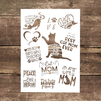Размер A4 DIY Craft Многослойный Трафарет Cat Love для настенной росписи, альбом для тиснения в стиле скрапбукинга, Декоративная Бумажная открытка с тиснением