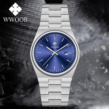 Роскошные часы WWOOR Fashion Man Классические мужские спортивные кварцевые часы сапфировые водонепроницаемые часы из нержавеющей стали для мужчин Деловые часы