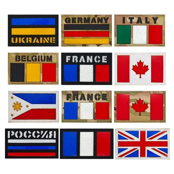 Россия светоотражающий флаг патчи Украина Германия Италия Франция Канада флаг тактический патч значки на рюкзак крючком браслет петля 