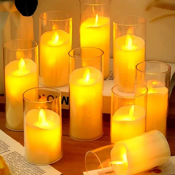 Светодиодные Беспламенные свечи Электронные лампы Tealight Мерцающие свечи из акрилового стекла на батарейках Свадебный Рождественский декор