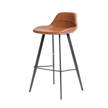 Современный минималистичный дизайнерский барный стул из искусственной кожи Crazy Horse с домашней спинкой, барные стулья из кованого железа, шезлонг с высоким дизайном