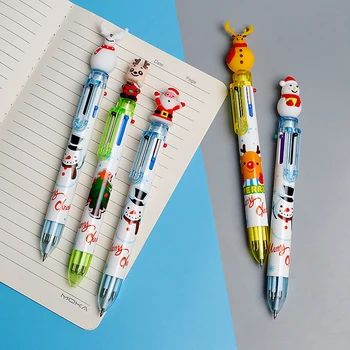 Счастливого Рождества, Снеговик, Рождественская елка, Шариковая ручка с оленем, 6-цветная ручка для печати, Креативная ручка для рук, Шариковая ручка, подарок, Школьный офис, Стационарное устройство