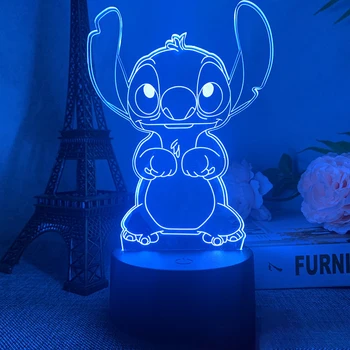 Фигурка мультяшного стича, 3D светодиодная лампа, детский светодиодный ночник, 16 цветов, USB светодиодная настольная лампа для украшения спальни, Рождественский подарок