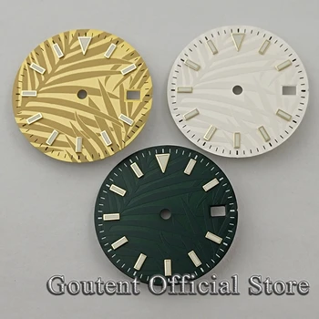 Циферблат часов Goutent 29 мм из стерильного золота с желтым/зеленым/серебряным листом, люминесцентный механизм Fit NH35 NH36