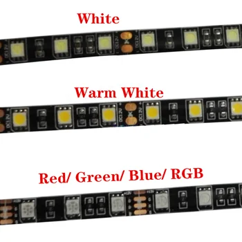 Черная светодиодная лента PCB 5050, DC12V, 60LED /m, 5 м 300LED, IP20/IP65 Водонепроницаемый, RGB, Белый, теплый белый, Красный, зеленый, синий RGBW RGBWW